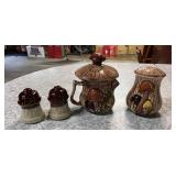 Vintage Glazed Pottery Mushroom Cream & Sugar