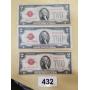 (3) $2 RED SEAL SILVER CERTIFICATES