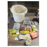 LOT OF FISHING GOODIES IN MINNOW BUCKET