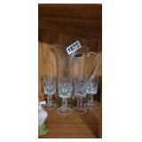 ELIZABETH GLASS PITCHER AND 4 GLASSES
