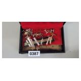 BOX OF VINTAGE PINS/ CUFF LINKS