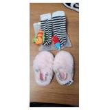 TODDLER BEBE SANDALS SIZE 3 AND RATTLE SOCKS