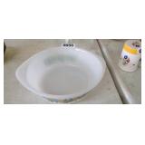 GLASBAKE 2QT BLUEBERRIES MILK GLASS DISH