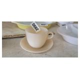 FIRE KING ST DENIS CUP AND SAUCER *MILKY WHITE