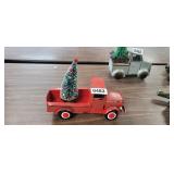 RED METAL TRUCK WITH TREE DECOR