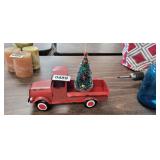 RED METAL TRUCK WITH TREE DECOR