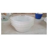 (4) FIRE KING SWIRL MILK GLASS BOWLS WITH HANDLES
