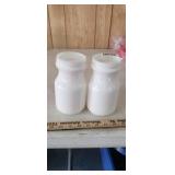 (2) VINTAGE TANG MILK GLASS CANISTERS