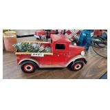 RED METAL TRUCK WITH TREE DECOR