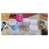 5 PLASTIC MUGS *3 RED AND 2 BLUE