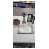 FAMILY WALL SIGN, BOWL, PICTURE FRAME AND CANDLE H