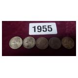 (5) 35% SILVER WW2 JEFFERSON NICKELS