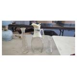 VINTAGE LOG CABIN SYRUP DISPENER + (2) VASES