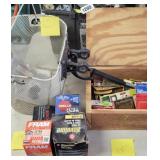 BIKE BASKET, BOX OF TOOLS, BRAD NAILS, OIL FILTERS