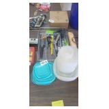 LOT OF FOOD SAVERS, & BASKET WITH KITCHEN KNIVES