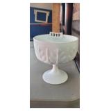 WHITE OAK LEAF MILK GLASS PEDESTAL BOWL