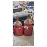 (2) RED STONEWARE DECOR