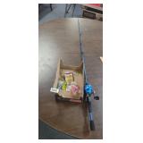 ZEBCO FISHING POLE AND FLAT OF FISHING EXTRAS