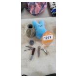 PAPER WEIGHT, 2 KNIVES, PEWTER PILL HOLDER, PEEPS