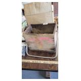 HANDLED WOOD BOX WITH GOODIES IN IT