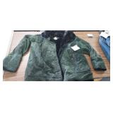 SOFT LEATHER WINTER COAT, SIZE LARGE (HAS HOLE)