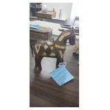 ANTIQUE WOOD/BRASS/HORN HORSE SCULPTURE