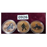 (3) MYTHICAL CREATURES .999 FINE COPPER ROUNDS,