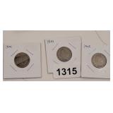 1901, 1902. AND 1903 V NICKELS