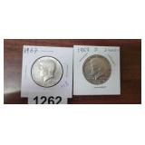 1967 AND 1968-D 40% SILVER KENNEDY HALVES