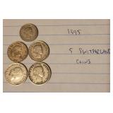 (5) SWITZERLAND 1884-1944 FOREIGN COINS