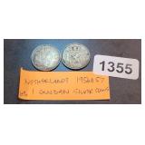 (2) NETHERLANDS "1 GUILDAN" 70% SILVER COINS