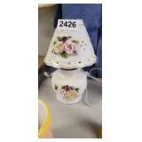 VINTAGE PORCELAIN TABLE LAMP W/ APPLIED ROSE FLOWR
