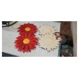 2 WOODEN AND 2 METAL FLOWERS