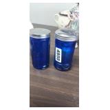 COBALT BLUE SUGAR DISPENSER & COBALT JAR W/LID