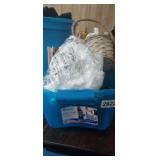 TOTE WITH   COOKBOOKS, ASHTRAYS, BASKETS, ETC