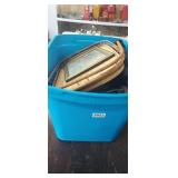 TOTE WITH PICTURES,   WAFFLE MAKER, ETC