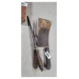 CLEAVER, MEAT FORK AND SHARPENER