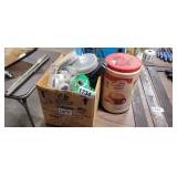 BOX AND JUG OF MIXED TAPE