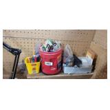 LOT OF PEG BOARD ITEMS *SPARK PLUGS, PENCILS, TIRE