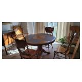 WOODEN TABLE AND (6) CHAIRS WITH LEAF