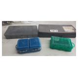 (4) PLASTIC TACKLE BOXES,(ONE WITH WORMS)