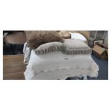 LARGE LOT OF BEDDING, PILLOWS, MATRESS TOPPER, ETC