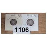 1912 & 1914 SILVER BARBER DIMES