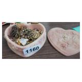 PRETTY HEART BOX WITH JEWELRY (HINGE IS BROKEN