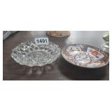 CUT GLASS ASHTRAY, & JAPANESE PORCELAIN SAUCER