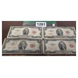 (4) RED SEAL 1953 TWO DOLLAR NOTES
