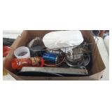 BOX FULL OF COOKWARE, ETC