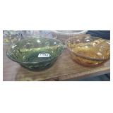 GREEN & AMBER MANHATTAN GLASS SERVING BOWLS