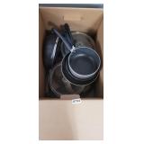 BOX OF POTS AND LIDS