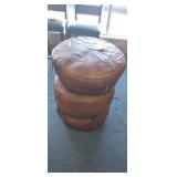 (3) MATCHING LEATHER HASSOCKS (SOME RIPS)